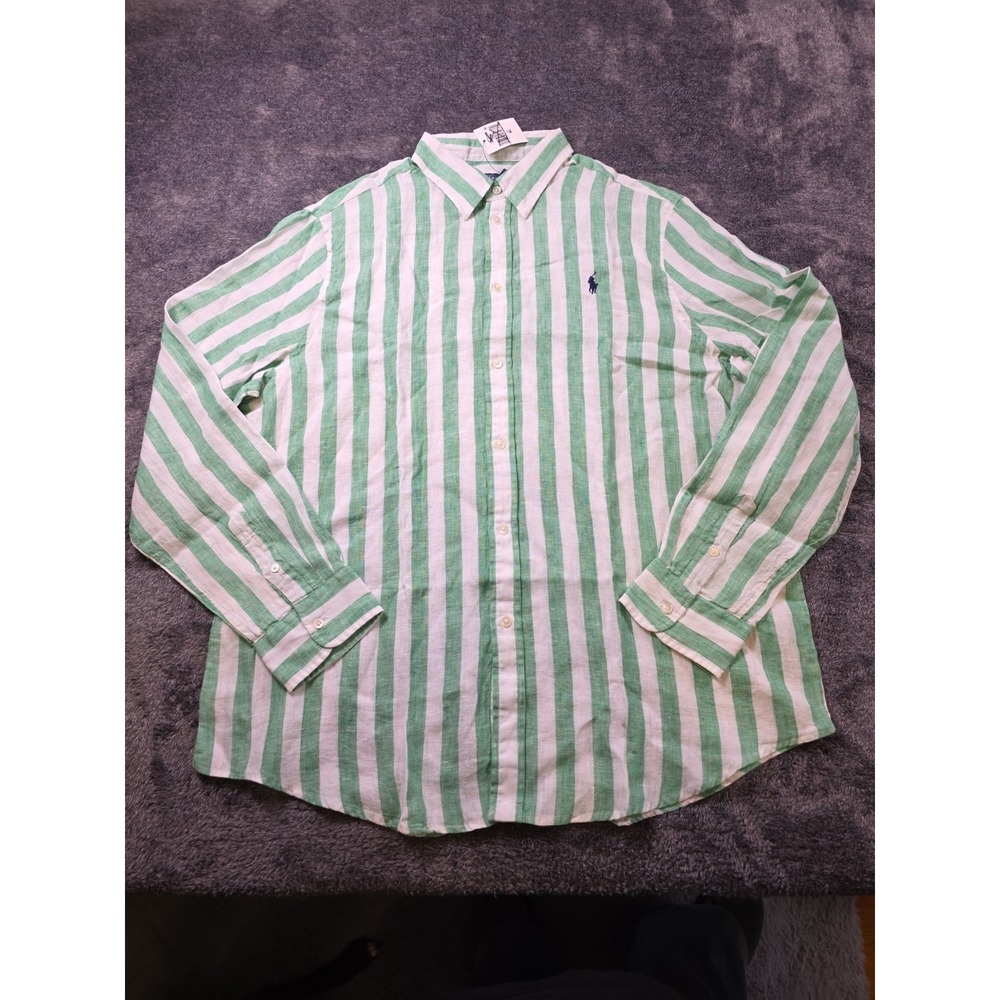 Polo Ralph Lauren Classic Linen Striped Shirt Womens L Vacation Boracay Resort